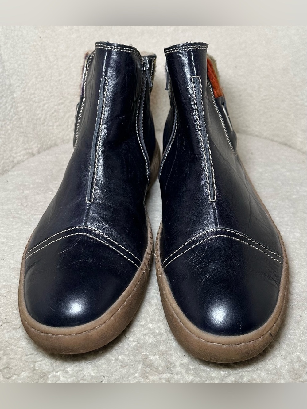 Josef Seibel Maren 07 Black Navy Leather Chelsea Ankle Boots Wool Cuff Winter 10 - Picture 4 of 13